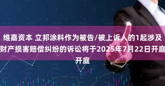 维嘉资本 立邦涂料作为被告/被上诉人的1起涉及财产损害赔偿纠纷的诉讼将于2025年7月22日开庭
